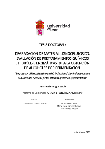 Degradación de material lignocelulósico. Evaluación de pretratamientos químicos e hidrólisis enzimáticas para obtención de alcoholes por fermentación